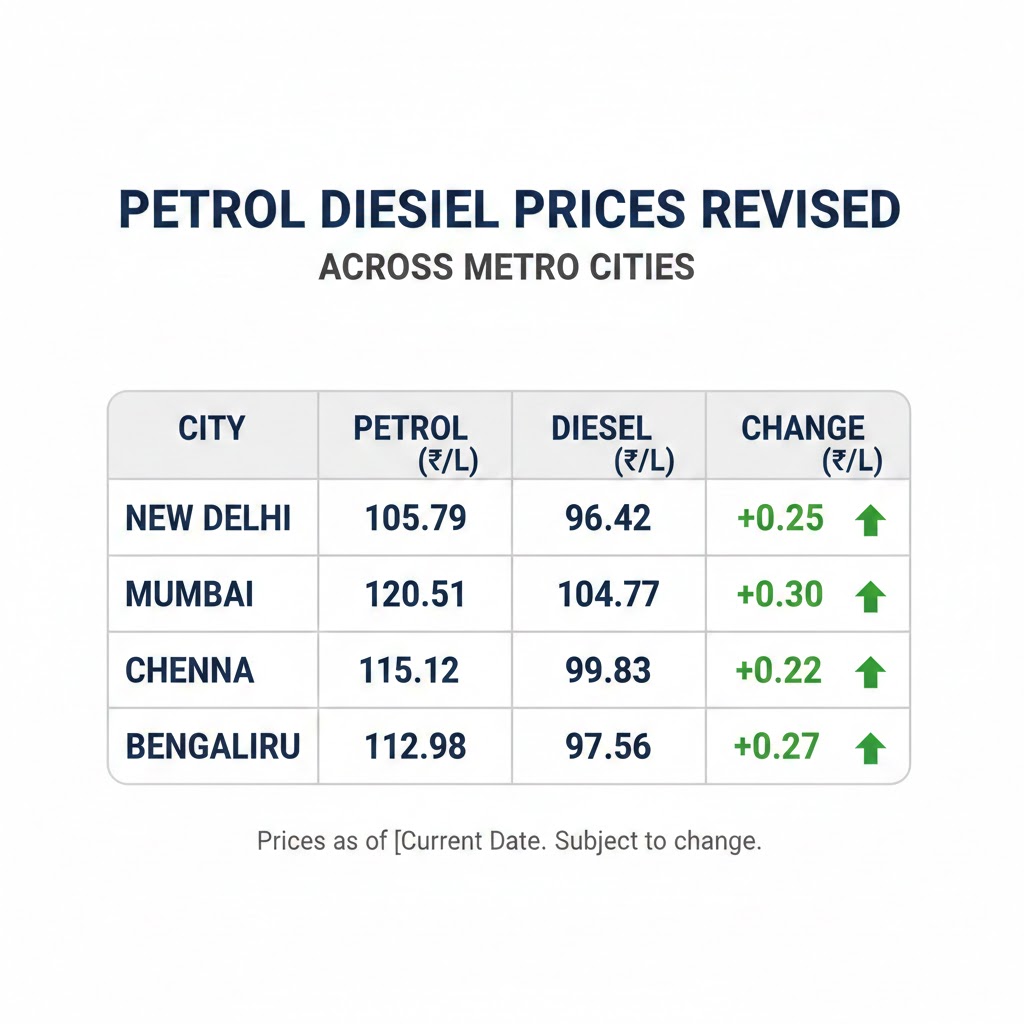 Petrol Diesel Prices Revised Across Metro Cities